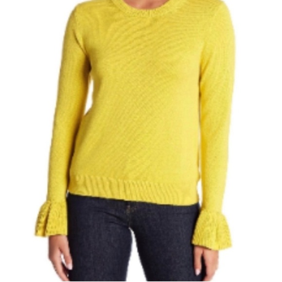 Women's J. Crew Yellow Ruffle Bell Sleeve Crew Neck Pullover Sweater EUC Size S - Picture 4 of 10